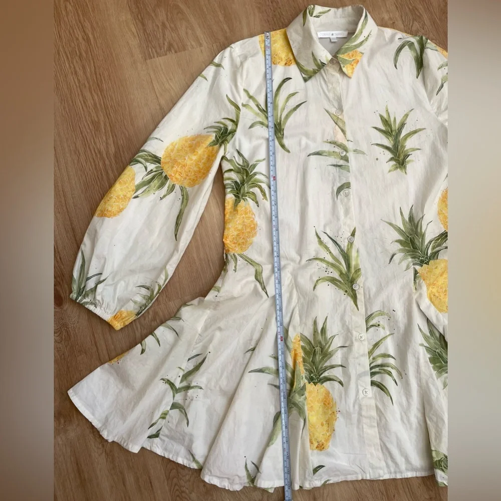 Pineapple shirt dress Hawaiian fit flare Cobalt Tawny medium button up boutique - Picture 10 of 10